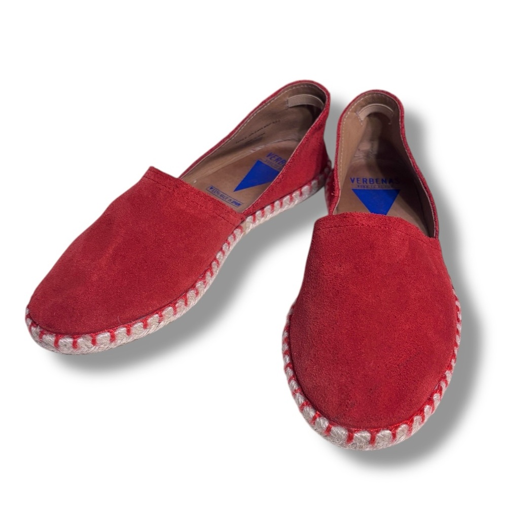 Verbenas Fire Red Suede Carmen Flat Espadrilles Made in Spain